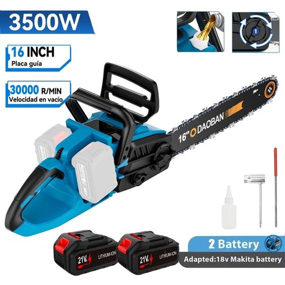 Tronçonneuse électrique - Tronçonneuse sans fil à moteur sans balais - 3500 W - Sans fil, alimentée par batterie - Avec 2 batteries - Guide-chaîne de 40 cm - À main - Pour lélagage - Rouge carmin