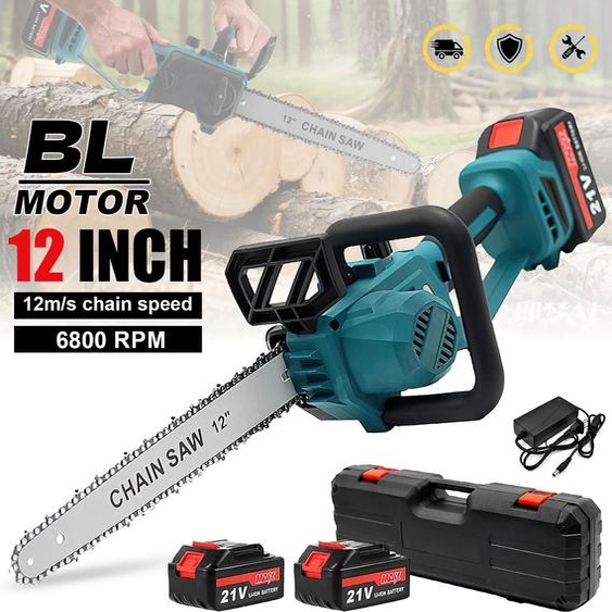 Tronçonneuse électrique - Tronçonneuse sans fil sans balais - Lame de 30,5 cm - 1500 W - 2300 tr/min - Sans fil - 2 batteries 18 V - Rouge