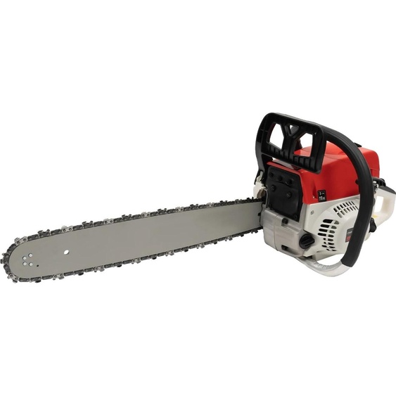 Tronçonneuse, moteur 52cc, design ergonomique, rouge, chaîne à essence