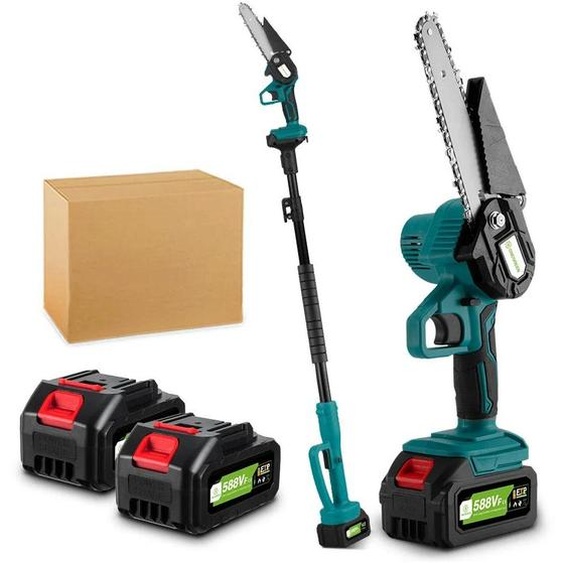 Tronçonneuse sans fil - 18 V - 2 batteries incluses - Longueur de guide-chaîne : 15 cm - Diamètre de coupe : 25 cm - Moteur de 3 000 W - Vitesse de chaîne : 7 m/s - Braun