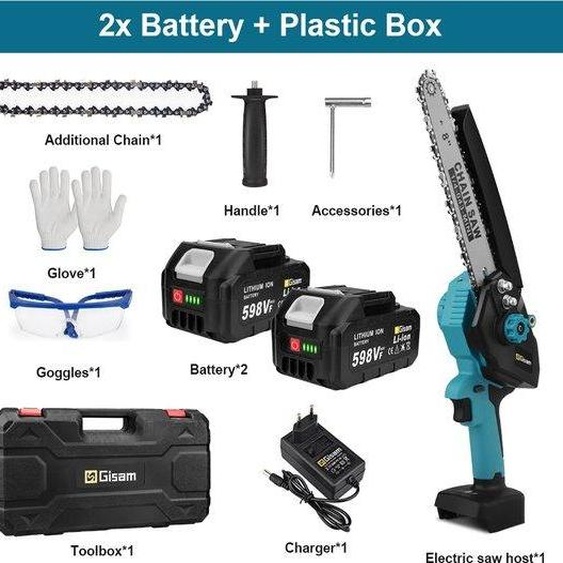 Tronçonneuse sans fil 18 V, 8 pouces, bleue, kit complet