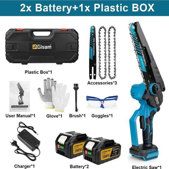 Tronçonneuse sans fil - 20 cm - Moteur sans balais - 18 V - 2 batteries incluses - Sans fil - Poignée antidérapante - Rouge