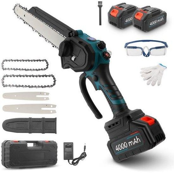 Tronçonneuse sans fil 8 pouces, 2 batteries de 4000 mAh, jardinage et travail du bois