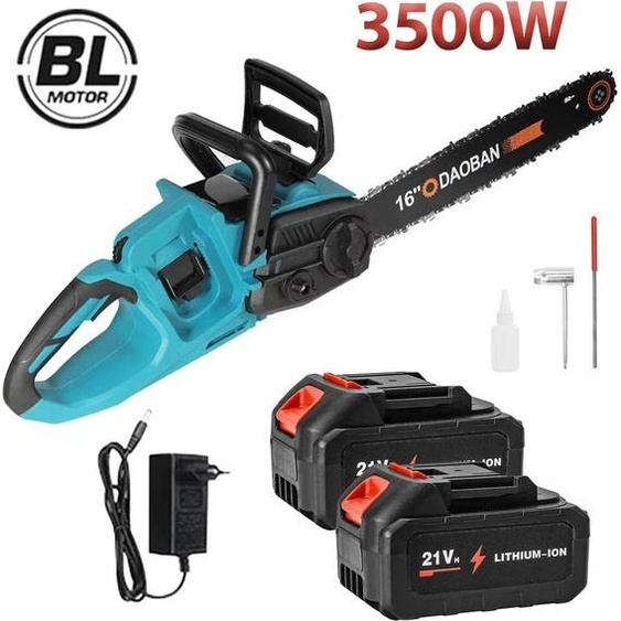 Tronçonneuse sans fil à batterie - Guide-chaîne de 40 cm - Sans fil - Pour lélagage et le travail du bois - Avec 2 batteries - Blanc