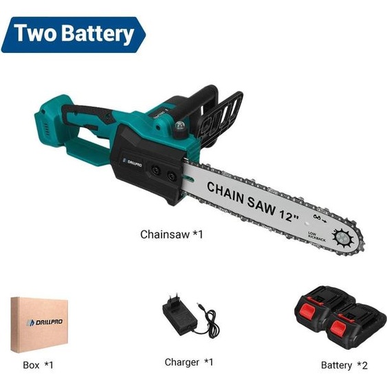 Tronçonneuse sans fil - Sans balais - Lame de 30 cm - 20 V - 6800 tr/min - 2 batteries - Chargeur UE - Vert clair