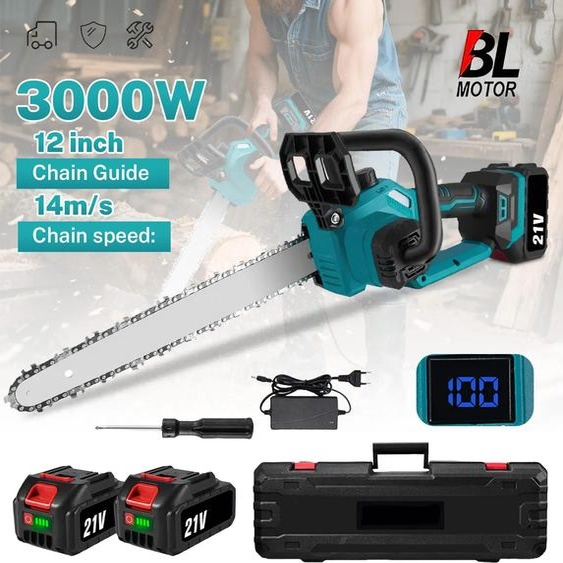 Tronçonneuse sans fil - Sans balais - Lame de 30 cm - 3000 W - 18 V - 2 batteries incluses - Rouge