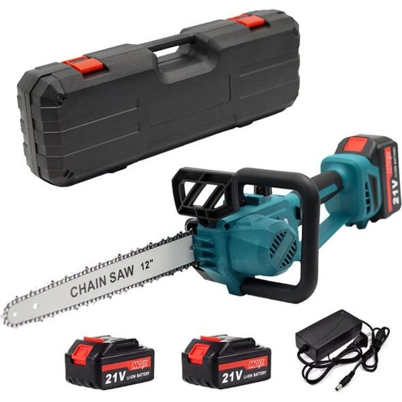 Tronçonneuse sans fil sans balais - Tronçonneuse de 30,5 cm - À main - Pour lélagage et les travaux du bois - Tronçonneuse de jardin - Vert