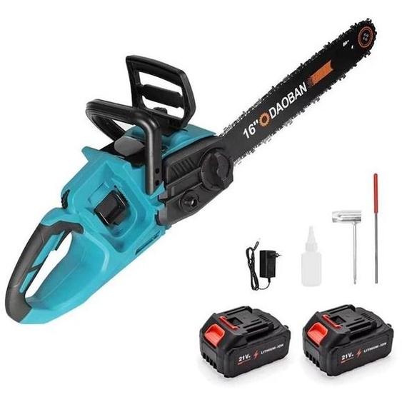 Tronçonneuse - Tronçonneuse sans fil - 3500 W - Moteur sans balais - Guide-chaîne de 40 cm - 2 batteries incluses - Vert clair