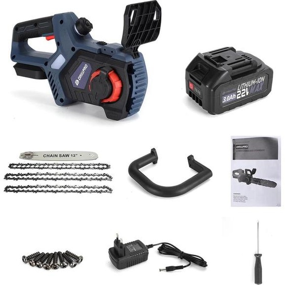 Tronçonneuse - Tronçonneuse sans fil - Guide 30 cm - Moteur sans balais - Batterie 22V 3,0Ah Li-Ion - Vitesse 3300 tr/min - 1 batterie incluse - Blanc