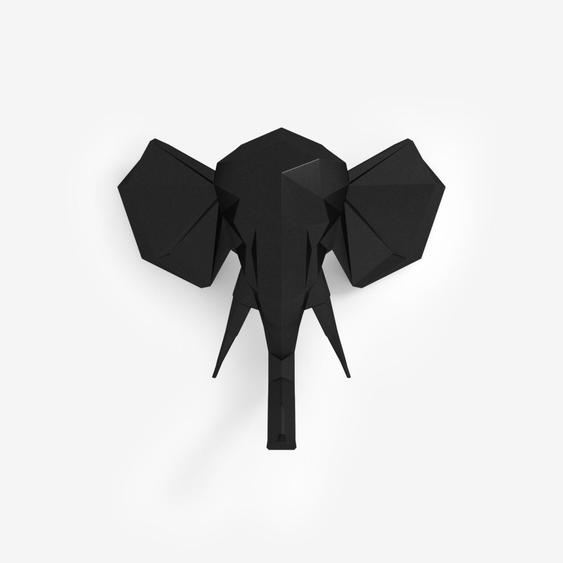 Trophée décoratif mural éléphant noir, statuette origami en polyrésine