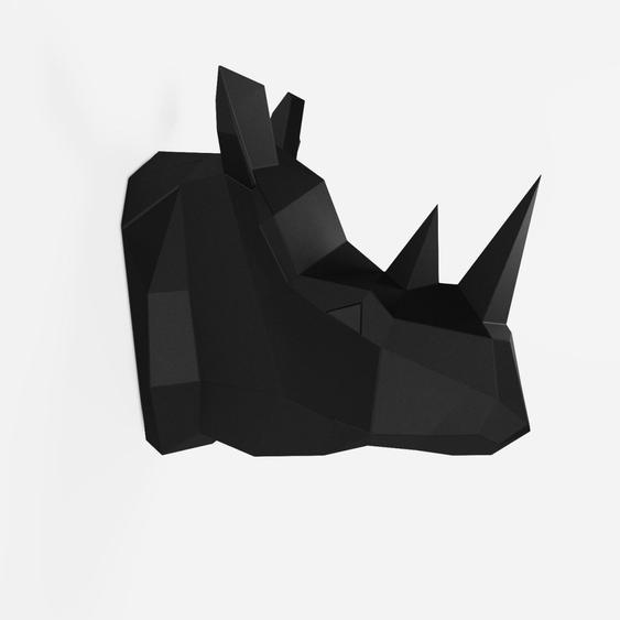 Trophée décoratif mural rhinocéros noir, statuette origami en polyrésine