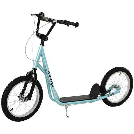 Trottinette Patinette Enfant - Grands Pneus - Guidon Réglable - Poignée Frein - Béquille - Acier Bleu