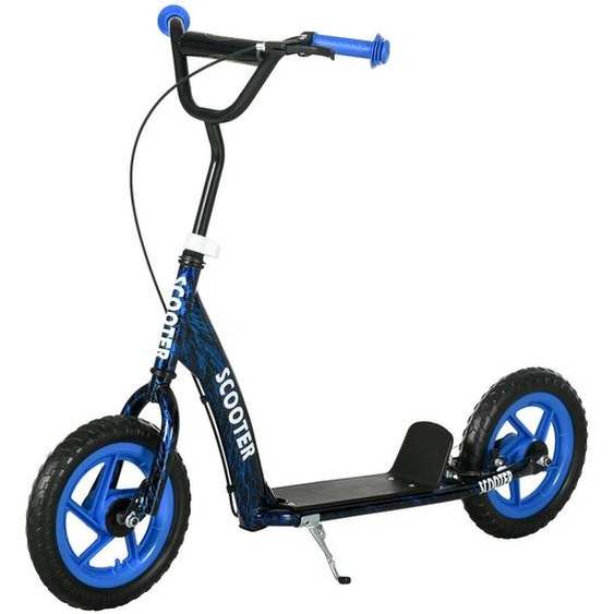 Trottinette Patinette Enfant Roues 30 Cm Guidon Réglable Poignée Frein Et Béquille Acier Bleu