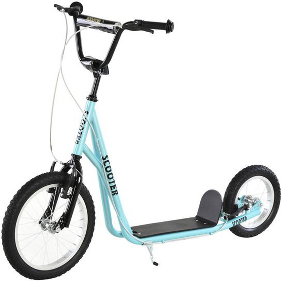 Trottinette Patinette Freestyle - Grandes Roues Pneumatiques - Guidon Réglable - Frein Av/ar - Béquille - Acier Bleu Ciel Noir Bleu