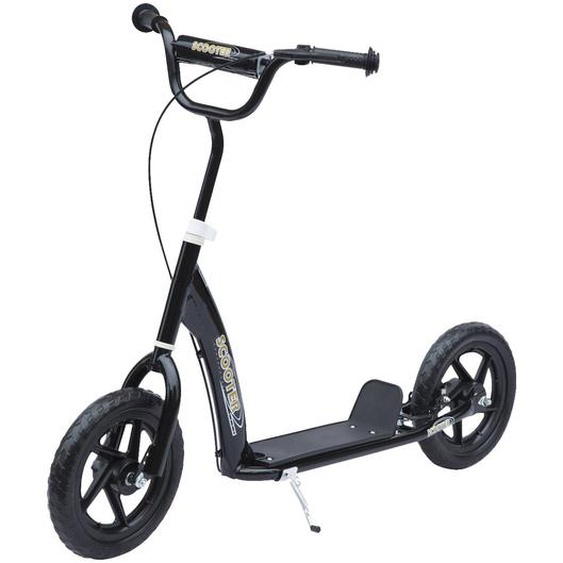 Trottinette Patinette Pneus 30 Cm Hauteur Guidon Réglable Poignée Frein Et Béquille Acier Noir