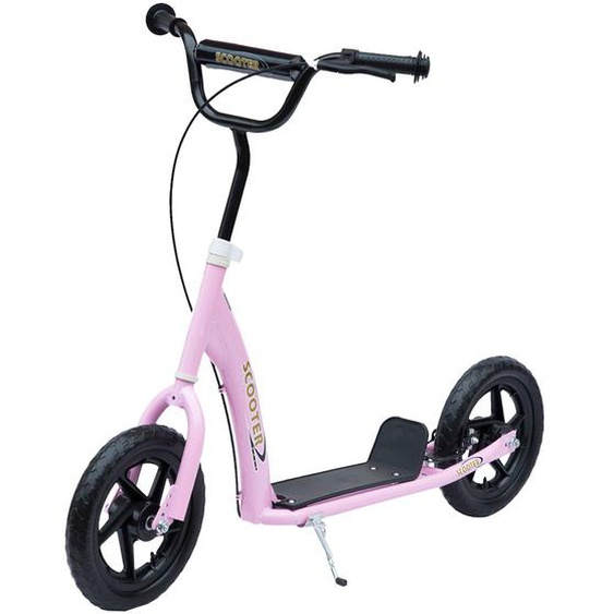 Trottinette Patinette Pneus 30 Cm Hauteur Guidon Réglable Poignée Frein Et Béquille Acier Rose