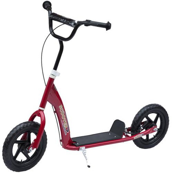 Trottinette Patinette Pneus 30 Cm Hauteur Guidon Réglable Poignée Frein Et Béquille Acier Rouge