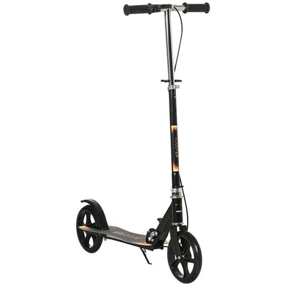 Trottinette Pliable Enfant Béquille Double Frein Hauteur Guidon Réglable Roulement Pu Abec-7 Métal Motif Flammes Noir
