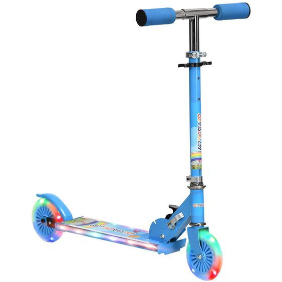 Trottinette Pliable Enfant Roues Repose-pied Led Frein À Friction Arrière Hauteur Guidon Réglable 4 Niv. Métal Bleu