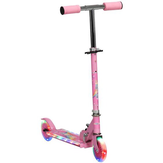Trottinette Pliable Enfant Roues Repose-pied Led Frein À Friction Arrière Hauteur Guidon Réglable 4 Niv. Métal Rose
