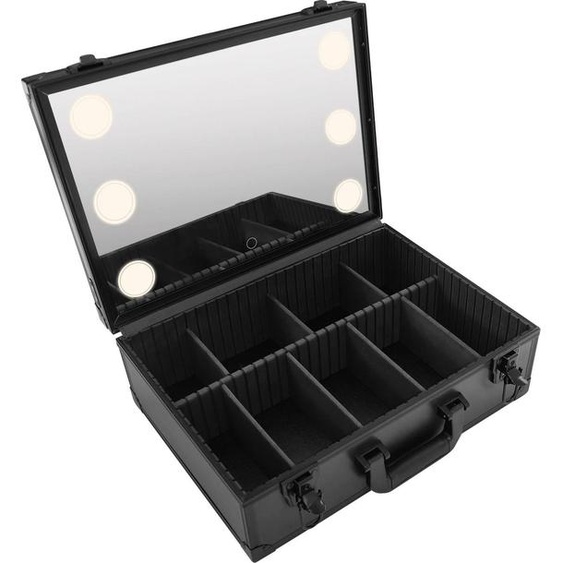 Trousse de maquillage - Trousse cosmétique avec miroir - Miroir avec 3 températures de couleur - 9 compartiments - 42 × 30 × 15 cm - Pour palettes dombres à paupières - Noir