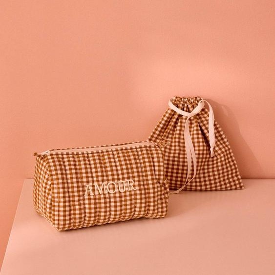 Trousse De Toilette En Coton Vichy Vichy Caramel