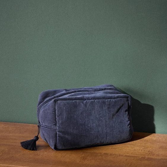 Trousse De Toilette En Velours Côtelé Bleu