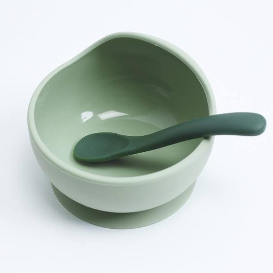 Trousseau Repas Silicone Bébé - 2 Pièces Vert Sauge