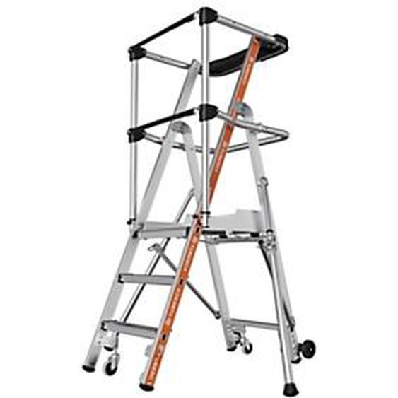 Tubesca Plate-forme escabeau Veloce stable avec garde corps - 3 marches et tablettes