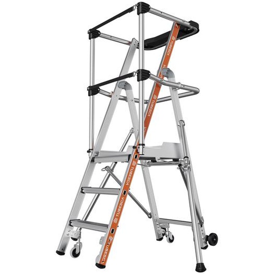 Tubesca Plate-forme escabeau Veloce stable avec garde corps - 3 marches et tablettes