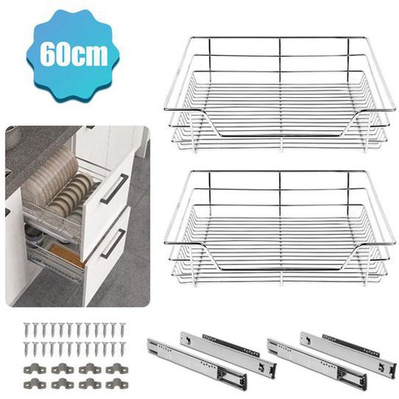 Tubiaz 2 pièces Tiroir télescopique, tiroir coulissant Pour armoires de 60 cm de large PANIER TIROIR POUR MEUBLE DE CUISINE