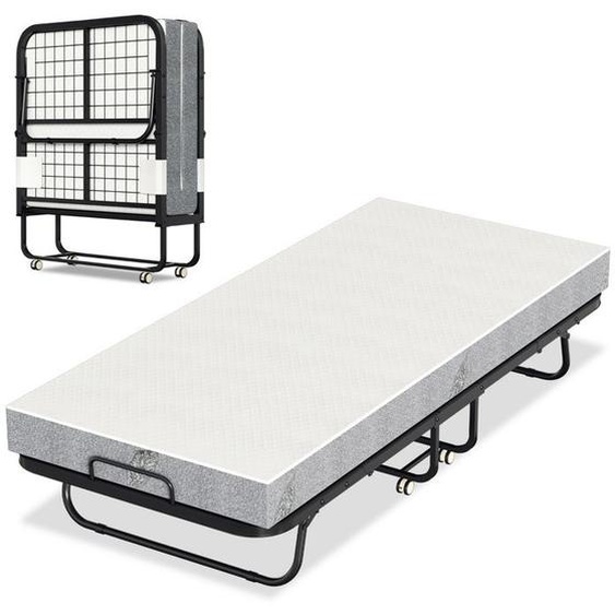 Tubiaz Lit Pliant lit dappoint 90x200cm avec Roulettes + Matelas, Cadre en Acier,Charge 150KG LIT PLIANT
