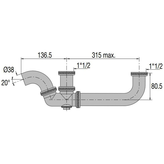 Tubulure pour évier 2 cuves en laiton entraxe réglable - VALENTIN - 00 385200 009 00