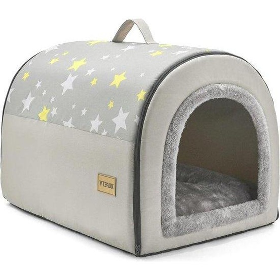 Tunnel à deux compartiments pour chiens et chats - L - Gris - Tente climatisée - pour animaux de compagnie de taille moyenne
