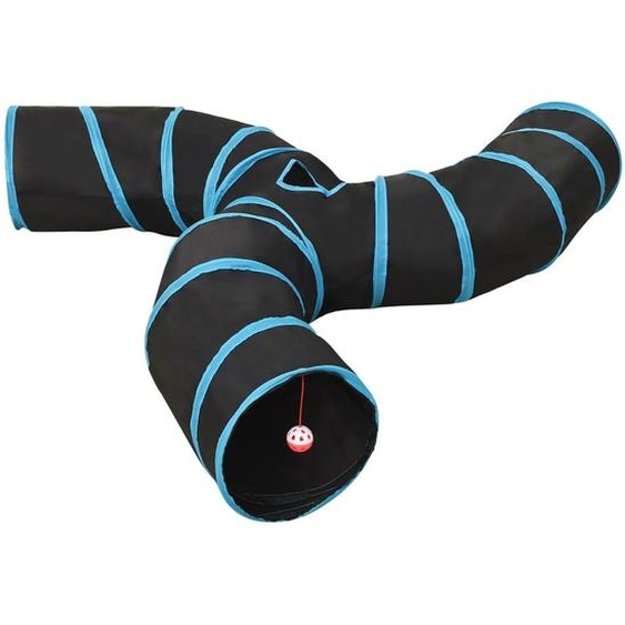Tunnel pour chats à 3 voies Noir et bleu 25 cm Polyester