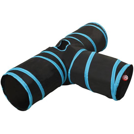 Tunnel pour chats à 3 voies Noir et bleu 90 cm Polyester