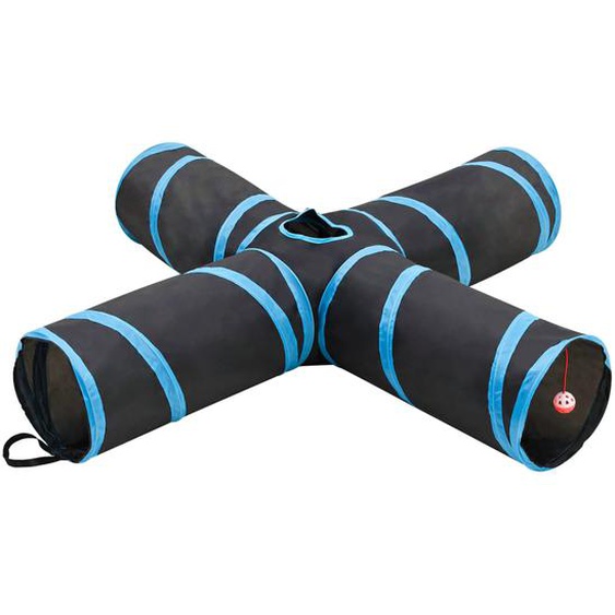 Tunnel pour chats à 4 voies Noir et bleu 132 cm Polyester