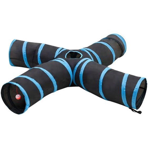Tunnel pour chats à 4 voies Noir et bleu 25 cm Polyester