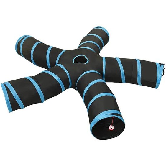 Tunnel pour chats à 5 voies Noir et bleu 25 cm Polyester