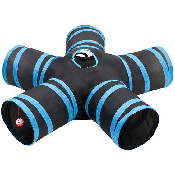 Tunnel pour chats à 5 voies Noir et bleu 25 cm Polyester