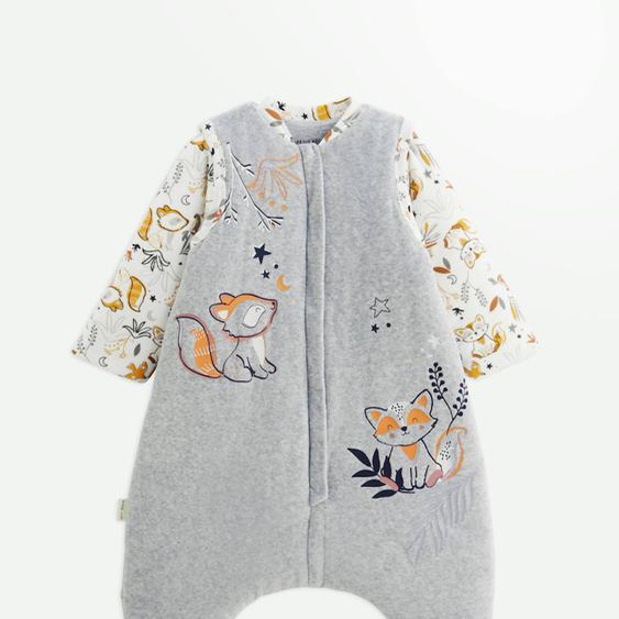 Turbulette Dhiver En Velours Avec Pieds Retroussables Et Manches Amovibles Petit Loup Gris