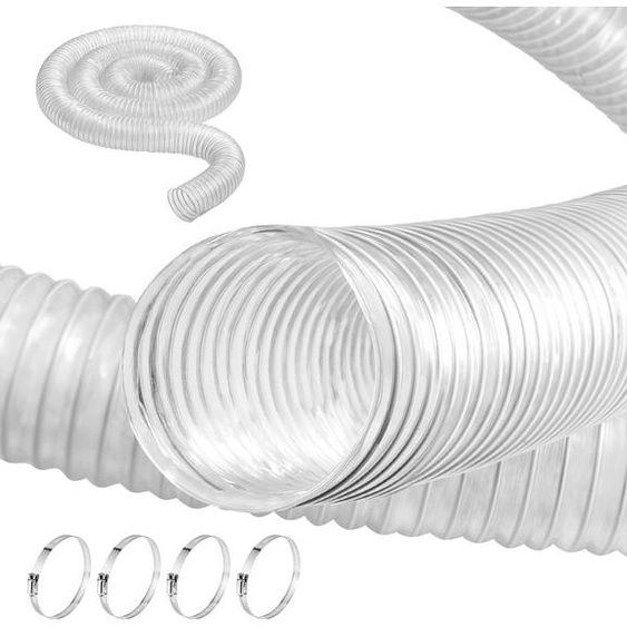 Tuyau collecteur de poussière VEVOR, 2,5 pouces x 10 pieds, durabilité améliorée du PVC, résistant à la perforation, tuyau flexible transparent avec renfort en acier au carbone, 4 pinces en acier inoxydable incluses