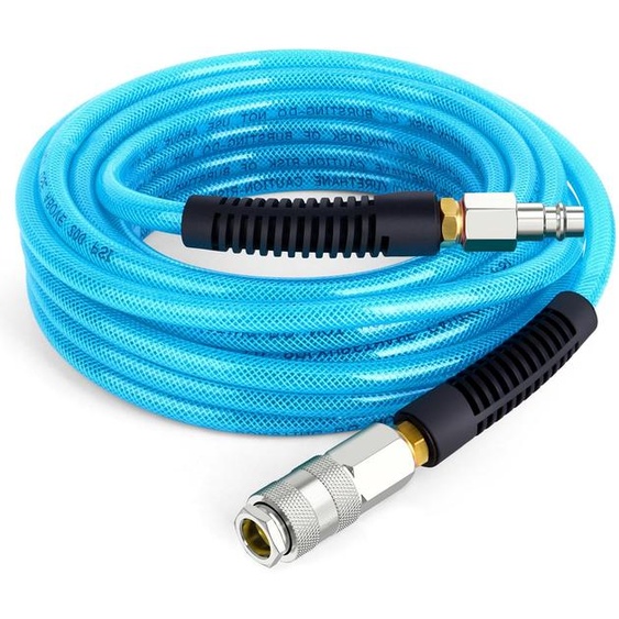 Tuyau dair de 1/4 x 7,5 m, en polyuréthane, de couleur bleue, avec une pression maximale de 1,5 MPa, et équipé de raccords