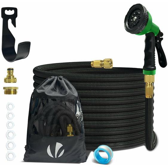 VOUNOT® Tuyau darrosage extensible renforcé 15m noir - 10 modes - raccord et sac de rangement inclus - flexible, anti-fuite