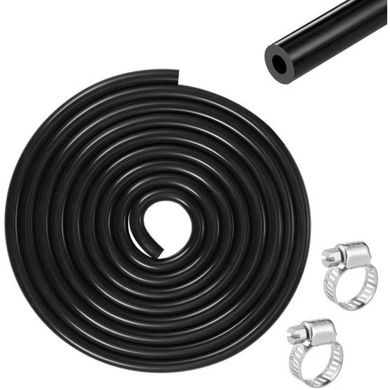 Tuyau à vide en silicone - Tuyau souple à vide - 3 m - 3 mm x 7 mm - Noir - Avec 2 colliers