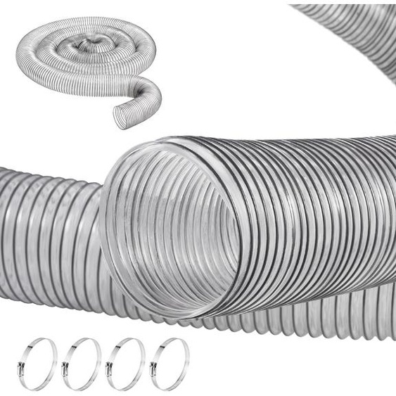 Tuyau de collecte de poussière SKYSHALO, 4 x 20, durabilité améliorée du PVC, tuyau flexible transparent avec fil dacier au carbone, contient 4 agrafes en acier inoxydable 304 pour les outils de travail du bois