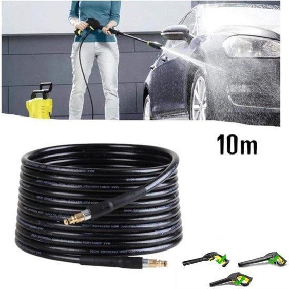 Tuyau de rechange de 10 mètres - Tuyau de rechange pour nettoyeur haute pression - Compatible avec les nettoyeurs haute pression Karcher K2, K3, K4, K5, K6 et K7 - Tuyau pour nettoyeur haute pression - Raccords rapides et verrous rapides pour tuyaux