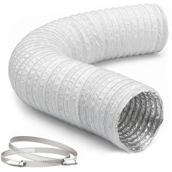 Tuyau dévacuation dair Relaxdays, 2 colliers, Ø 125 mm, 5 m, PVC, aluminium, étanche au gaz, résistant à la chaleur, tuyau dair, blanc