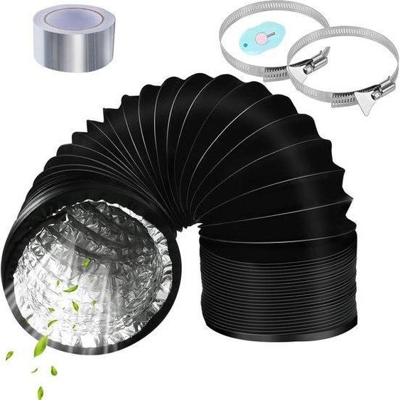 Tuyau dévacuation flexible 125 mm, noir, 2 m, aluminium et PVC