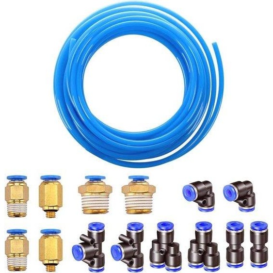 Tuyau flexible en PU, 10 m, 8 mm, bleu, avec raccords dair de 4 mm